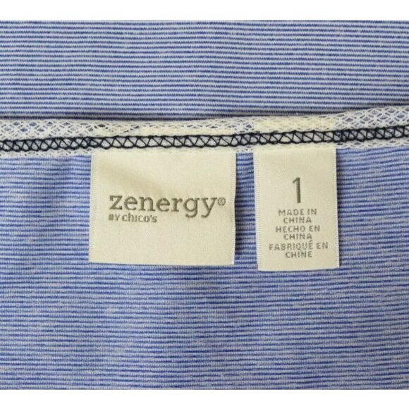 CHICO'S ZENERGY STRIPED BLUE RUCHED ATHLETIC SLEEVELESS TOP - Picture 7 of 7